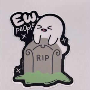 Cute Ew People Ghost Sticker with Tombstone Design